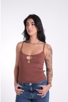 Blusa Feminina Decote Cavado com Acessório e Alcinha Revanche-BL.FEM.00253 MARROM