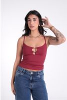 Blusa Feminina Decote Cavado com Acessório e Alcinha Revanche-BL.FEM.00253 MARSALA
