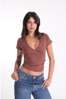 Blusa Feminina Transpassada com Franzido Decote V Revanche-BL.FEM.00255 MARROM