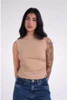 Blusa Feminina Regata Franzida Decote Redondo Revanche-BL.FEM.00257 BEGE