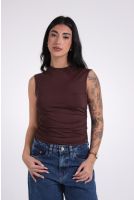 Blusa Feminina Regata Franzida Decote Redondo Revanche-BL.FEM.00257 MARROM ESCURO