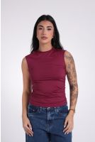 Blusa Feminina Regata Franzida Decote Redondo Revanche-BL.FEM.00257 VINHO
