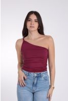 Blusa Feminina Ombro Só Franzida com Ombro Torcido Revanche Thais VINHO