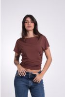 Blusa Feminina Ampla Com Franzido Nas Laterais Revanche-BL.FEM.00273 MARROM ESCURO
