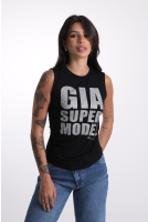 Blusa Regata Feminina Franzido Nas Laterais Com Estampa Revanche-BL.FEM.00274 PRETO