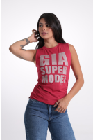 Blusa Regata Feminina Franzido Nas Laterais Com Estampa Revanche-BL.FEM.00274 VERMELHO CEREJA