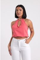 Blusa Feminina Decote V Com Amarração Revanche-BL.FEM.00289 CORAL