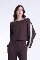 Blusa Ampla Manga Longa e Renda Feminina Revanche Benim MARROM ULTRA