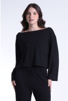 Blusa Ampla Manga Longa e Renda Feminina Revanche Benim PRETO