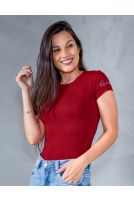 Blusa Baby Look Basica Manga Curta Feminina Revanche Sylfaenol BORDO