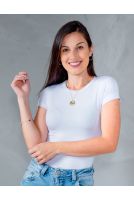Blusa Baby Look Basica Manga Curta Feminina Revanche Sylfaena BRANCO