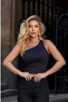 Blusa Cropped Assimétrica Ombro Só Feminina Revanche Simolândia PRETO