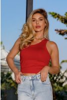 Blusa Cropped Assimétrica Ombro Só Feminina Revanche Simolândia VERMELHO CEREJA