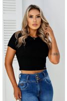 Blusa Cropped Canelado Feminina Revanche Gibara PRETO