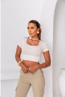 Blusa cropped de tricot com decote a fio feminina Revanche Abatiá OFF WHITE