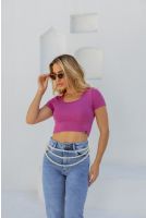 Blusa cropped de tricot com decote a fio feminina Revanche Abatiá FUCSIA