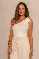 Blusa Ombro Só Com Laço Rib Feminina Revanche Forquilha OFF WHITE