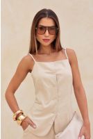 Blusa Alcinha Alfaiataria Com Botões Feminina Revanche Nanaimo NATURAL