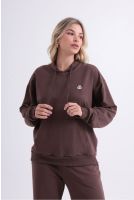 Blusa Canguru Bordado Com Capuz Feminino Revanche Suriname MARROM ESCURO