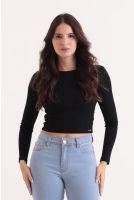 Blusa Cropped Canelado Feminino Revanche Kaminaim PRETO