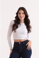 Blusa Cropped Canelado Feminino Revanche Kaminaim BRANCO