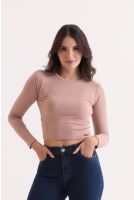 Blusa Cropped Canelado Feminino Revanche Kaminaim CAQUI