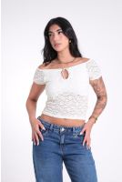 Blusa Cropped Ciganinha Rendada Feminina Revanche Silésia