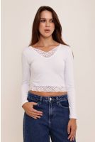 Blusa Cropped Com Detalhes Em Renda Feminino Revanche Tonga BRANCO
