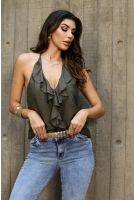 Blusa De Babados Boho Frenter Unica Feminino Revanche Esmirna VERDE MUSGO