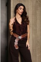 Blusa De Babados Boho Frenter Unica Feminino Revanche Esmirna MARROM