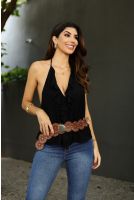 Blusa De Babados Boho Frenter Unica Feminino Revanche Esmirna PRETO