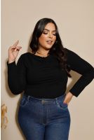 Blusa Decote Franzido Com Pregas Curvy Feminina Revanche Pistória PRETO