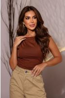 Blusa Franzida Decote Redondo Feminino Revanche Anxia MARROM ESCURO