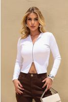 Blusa Manga Longa Abertura Frontal Com Zíper Feminina Revanche Foncea BRANCO