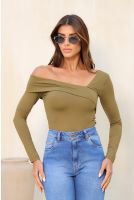 Blusa Manga Longa Decote Assimétrico Feminina Revanche Mutina VERDE MUSGO