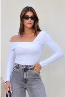 Blusa Manga Longa Decote Assimétrico Feminina Revanche Mutina BRANCO