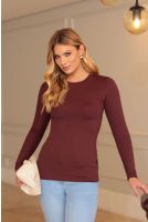 Blusa Manga Longa Decote Redondo Feminino Revanche Panamá MARROM ESCURO