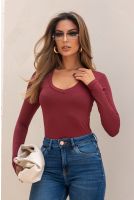 Blusa Manga Longa Decote V Feminino Revanche Hebrom VINHO