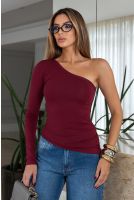 Blusa Manga Longa Ombro Só Assimetrica Feminina Revanche Libissa VINHO