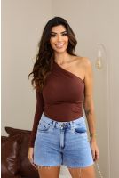 Blusa Manga Longa Ombro Só Feminino Revanche Arícia MARROM TERRA