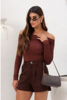 Blusa Ombro A Ombro Manga Longa Franzida Feminina Revanche Lousonna  MARROM ESCURO