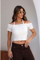 Blusa Ombro A Ombro Com Recorte Frente Feminino Revanche Iêmen OFF WHITE
