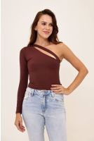 Blusa Ombro Só Decote Com Abertura Feminino Revanche Letônia MARROM ESCURO