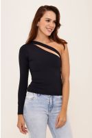 Blusa Ombro Só Decote Com Abertura Feminino Revanche Letônia PRETO