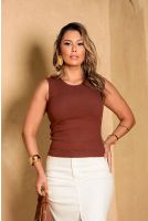 Blusa Regata Com Abertura Nas Costas Feminino Revanche Cartenas MARROM ESCURO