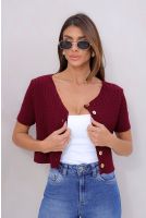 Blusa Tricot Cropped  Com Botões Feminina Revanche Antipirgo VINHO