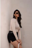 Blusa Tricot Gola Alta Detalhe Trançado Feminina Revanche Prusa BEGE