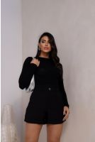 Blusa Tricot Gola Alta Detalhe Trançado Feminina Revanche Prusa PRETO