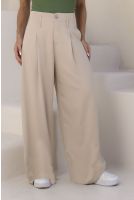 Calça Pantalona Com Prega Bolso Embutido Feminino Revanche Latina AREIA