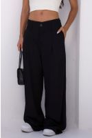 Calça Pantalona Com Prega Bolso Embutido Feminino Revanche Latina PRETO